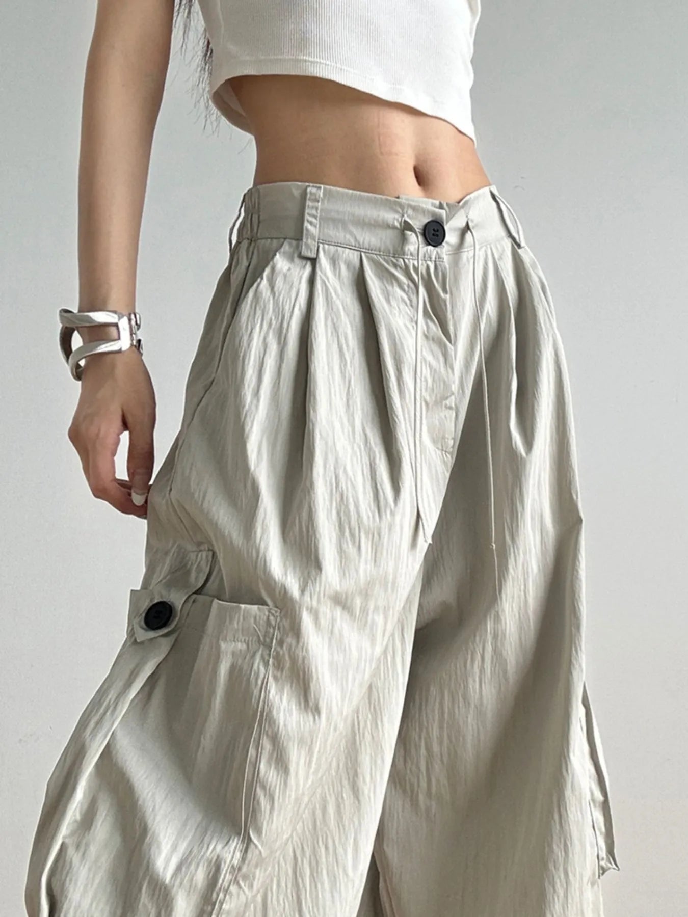 Drawstring Wide Leg Cargo Pants