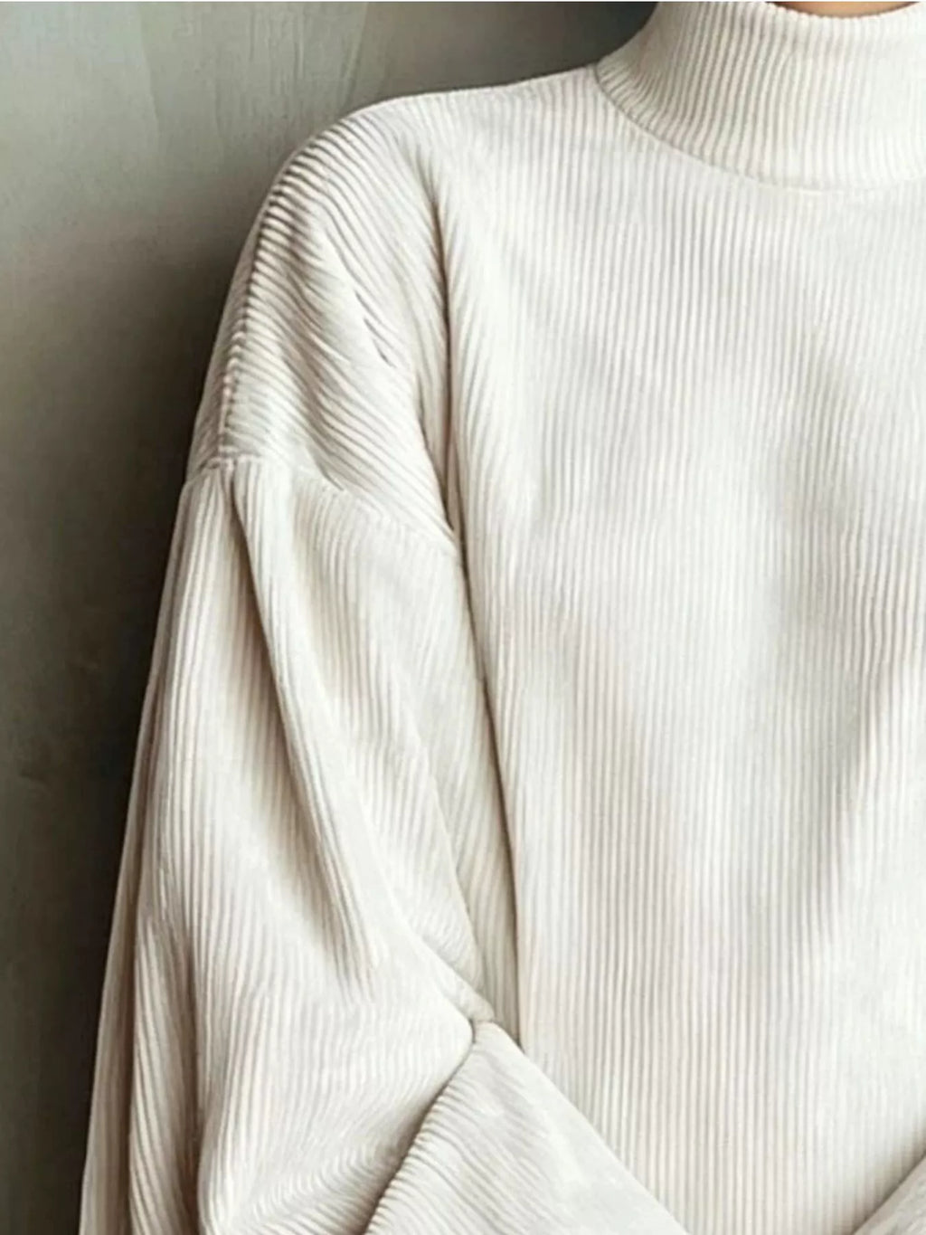 Full Size Corduroy Mock Neck Lantern Sleeve Mini Dress Plus Size