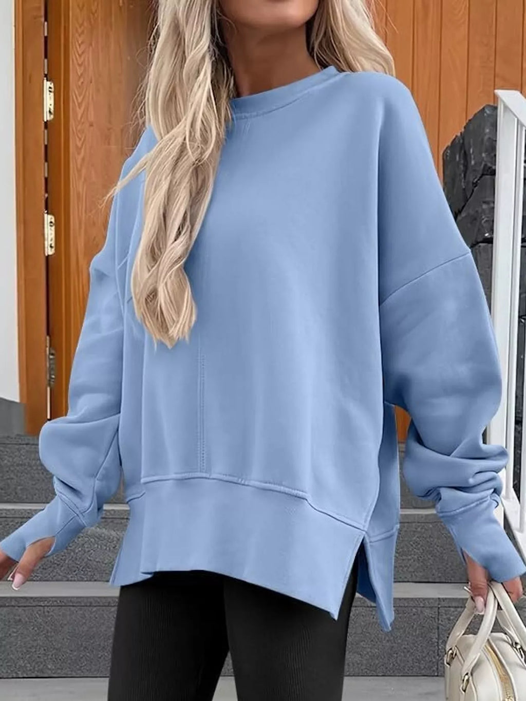 Oversized Crew Neck Sweatshirt with Side Slit
