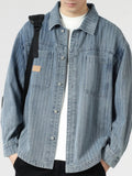 Men's Plus Size Striped Casual Denim Shirt