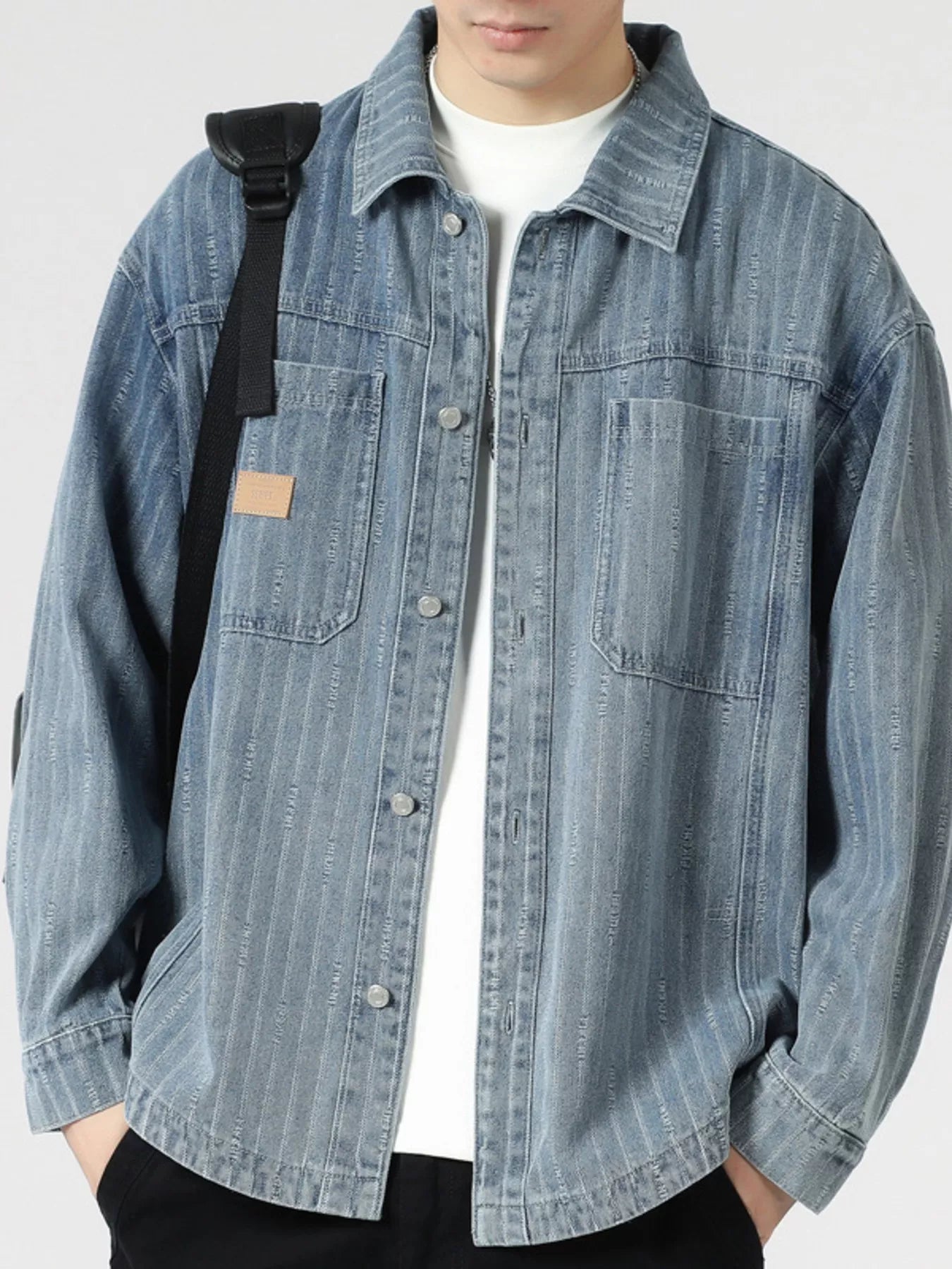 Men's Plus Size Striped Casual Denim Shirt