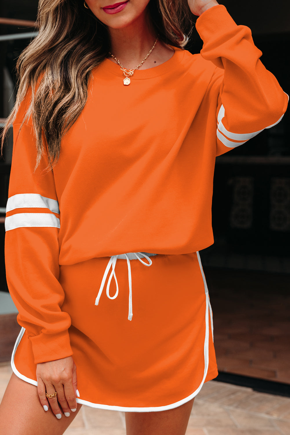 Varsity Stripe Pullover and Mini Skirt Set