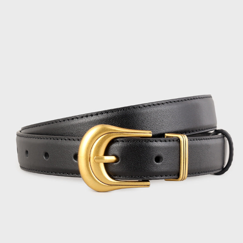 Classic Leather Belt with Golden Buckle