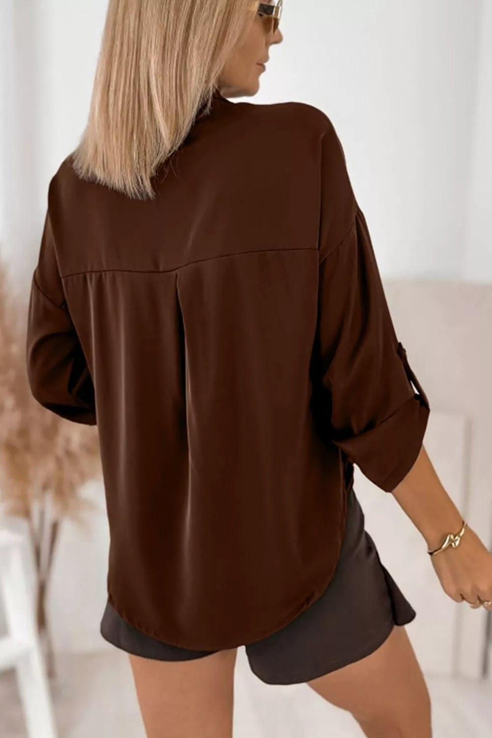 Multi Button Decoration Tab Long Sleeve Casual Shirt
