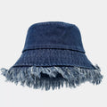 Vintage Washed Denim Bucket Hat with Frayed Raw Edge