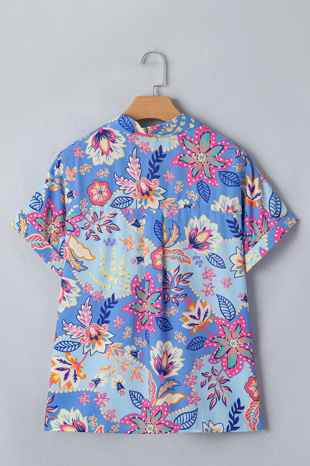 Purple Vacation Floral Print V Neck Short Sleeve Blouse