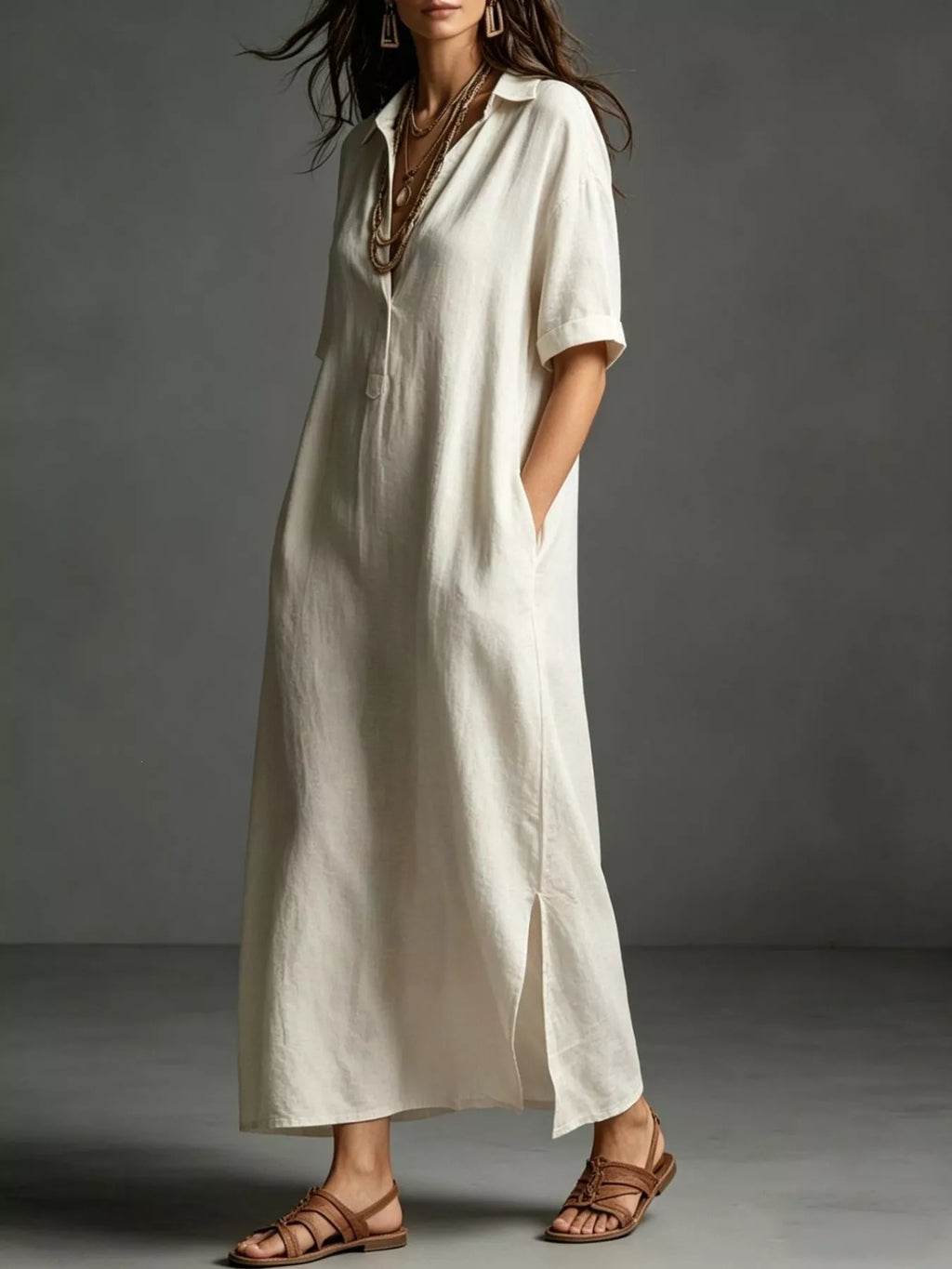 Full Size Casual Midi Shirt Dress Plus Size