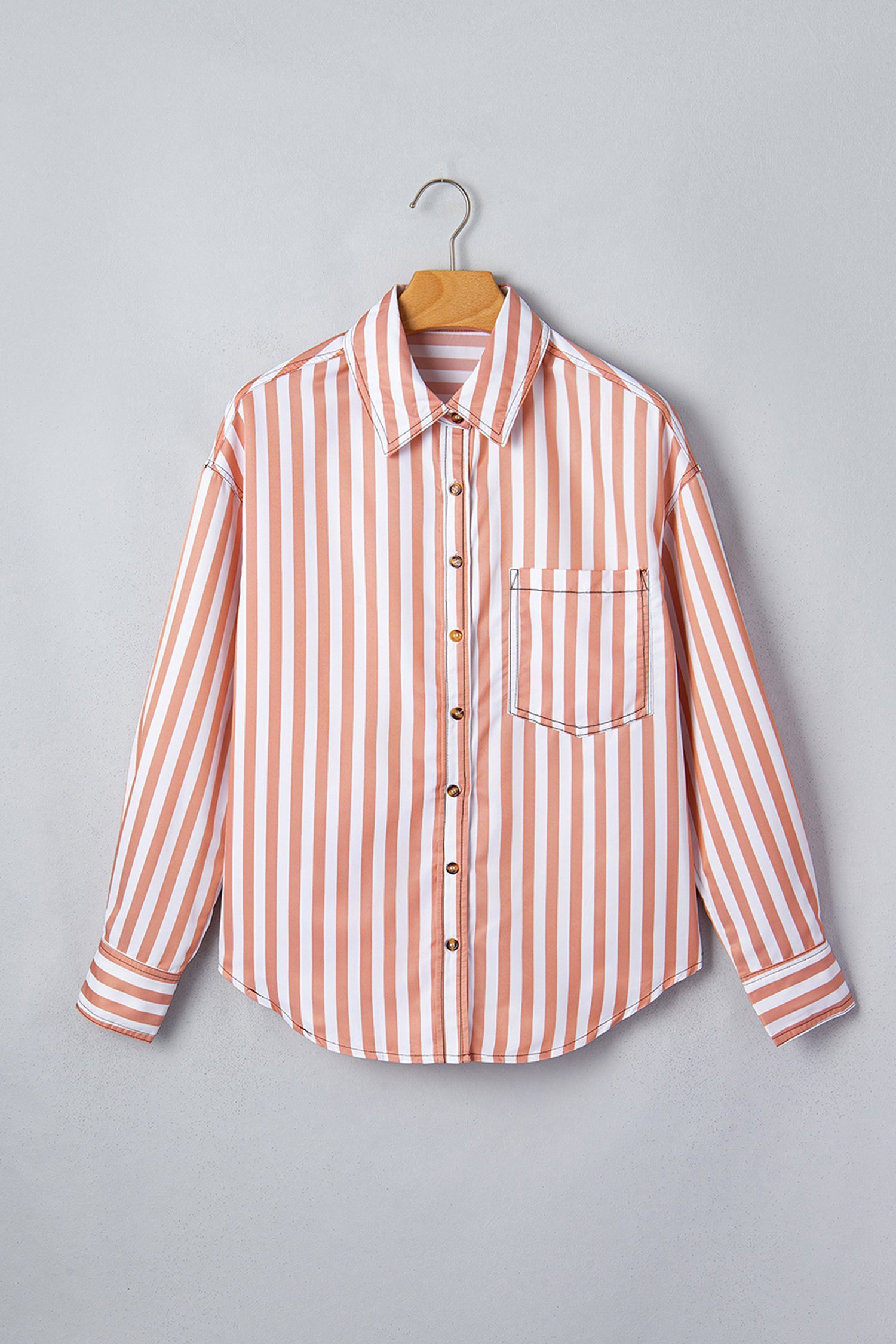 Brown Stripe Western Button Down Long Sleeve Casual Shirt