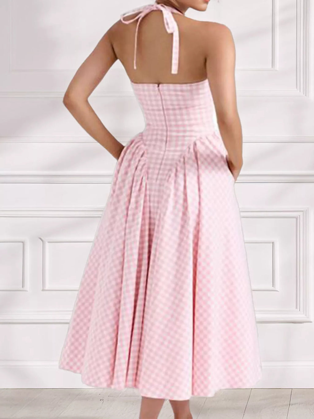 Full Size Gingham Halter Neck Maxi Dress Plus Size
