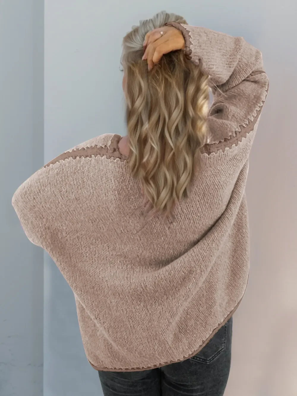 Contrast Open Front Dropped Shoulder Cardigan