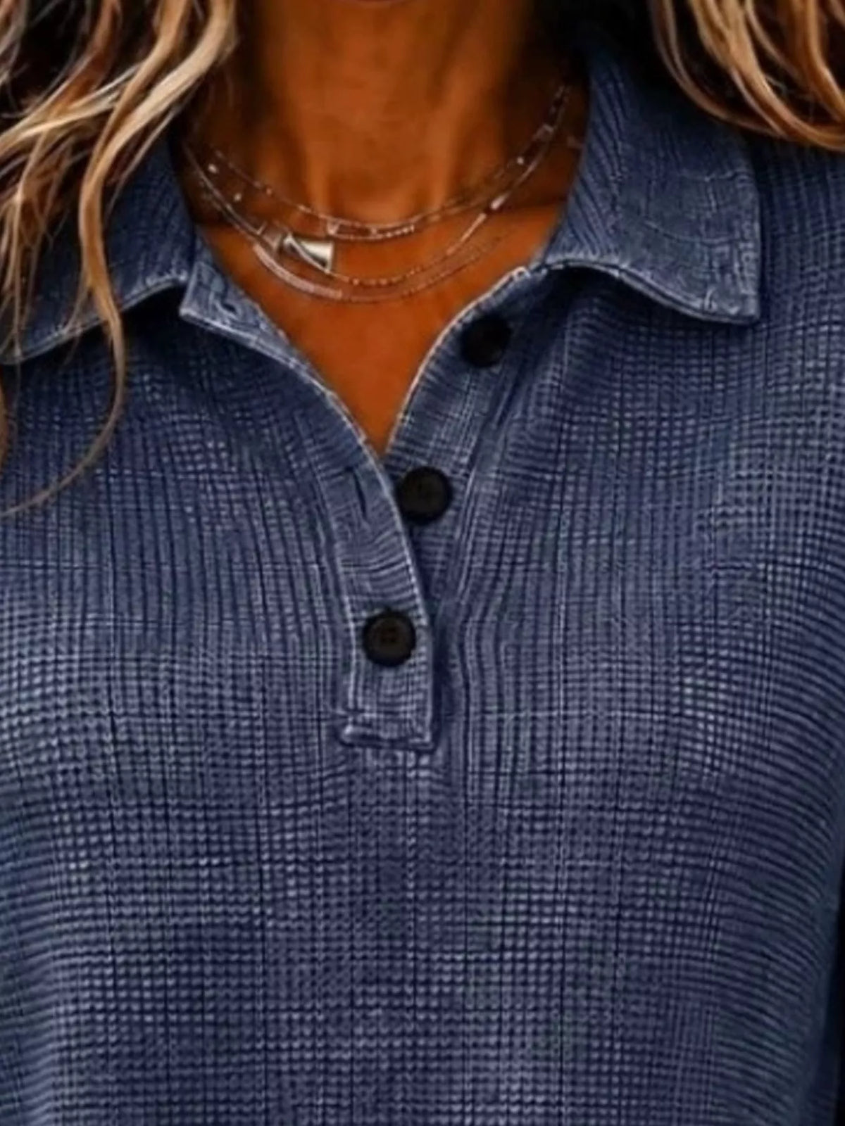 Full Size Waffle Knit Dropped Shoulder Polo Top Plus Size