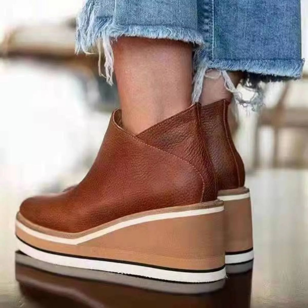 Ankle Wedge Boots with Zipper