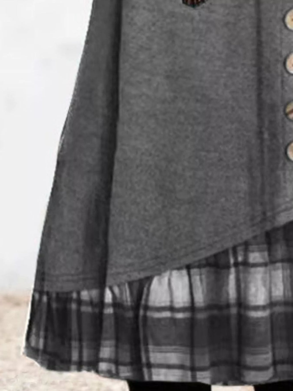 Full Size Asymmetrical Plaid Patchwork Long Sleeve Dress Plus Size