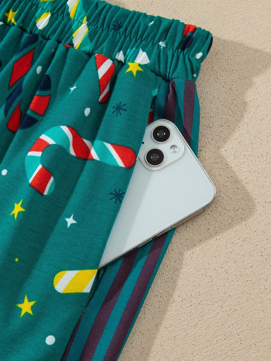 Abstract Candy Cane Print Long Sleeve Two Piece Lounge Set