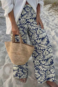 Leaf Print Wide Leg Pants