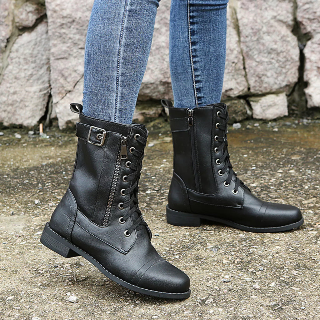Lace-Up Ankle Boots with Zipper Detail