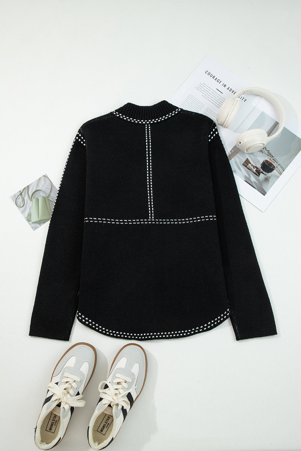 Contrast Trim Button-Up Sweater Cardigan