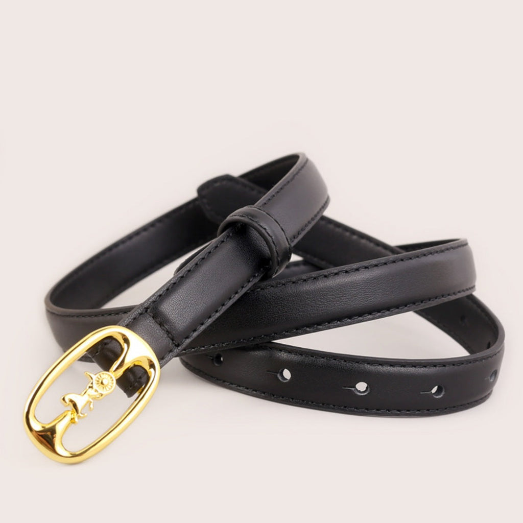 Leather Belt with Horse Carriage Buckle