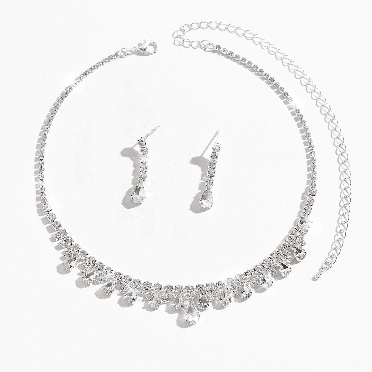 Women 2 Pcs V Shaped Waterfall Teardrop Rhinestone Jewelry Set,Choker Necklace And Dangle Earrings,Elegant Bridal Costume Accessories For Wedding Banquet Party Occasion