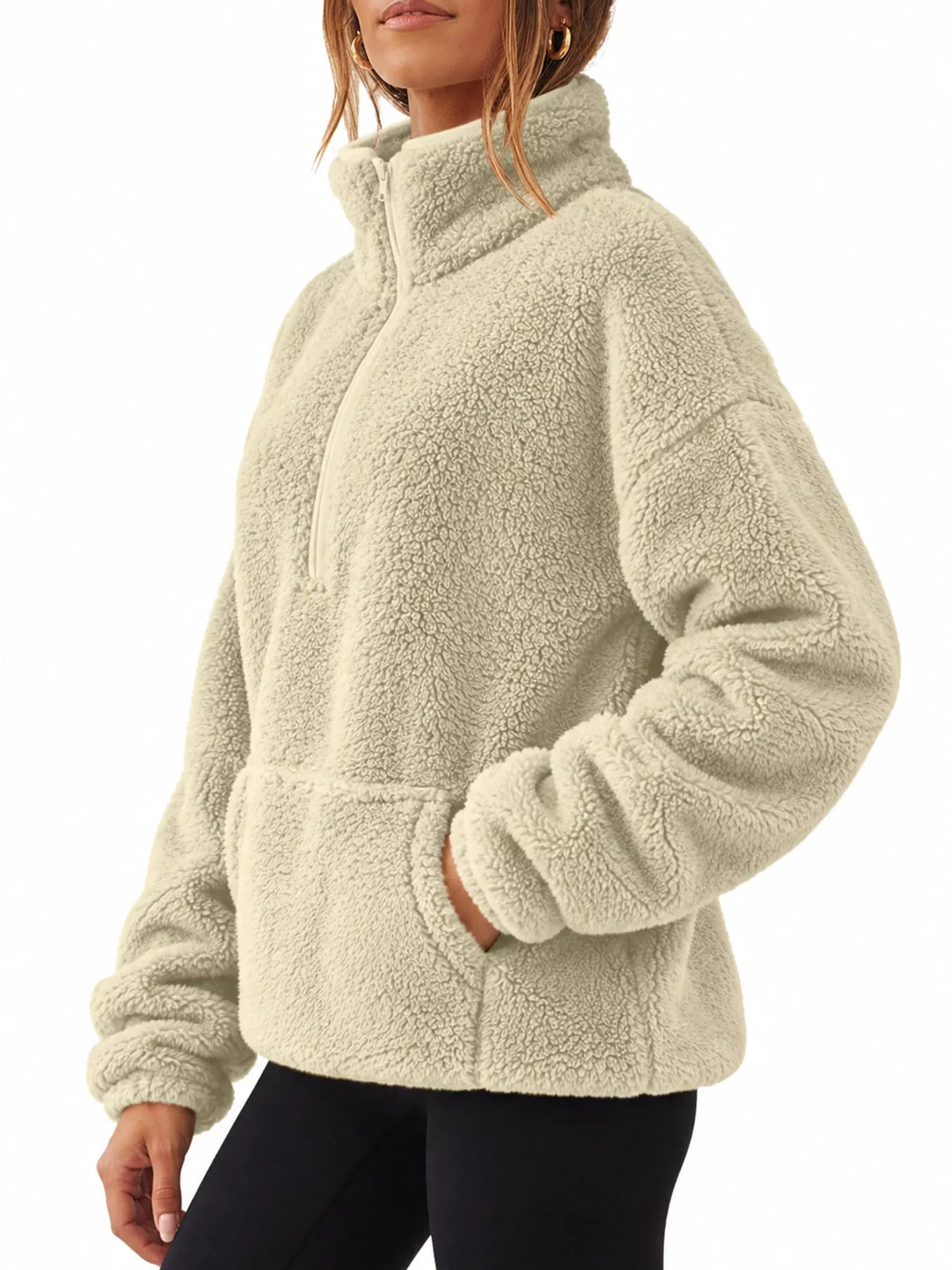 Full Size Sherpa Quarter-Zip Turtleneck Sweatshirt Plus Size
