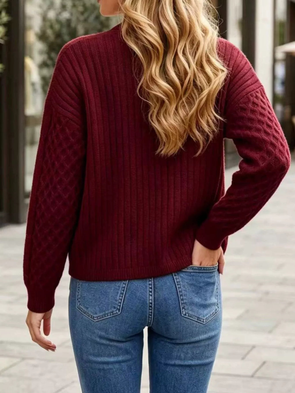 Cable-Knit V-Neck Button-Down Cardigan