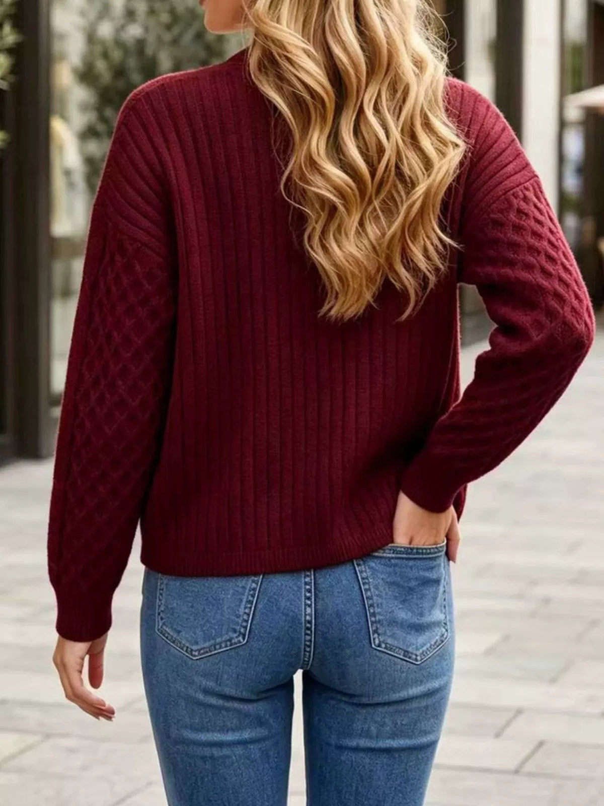 Cable-Knit V-Neck Button-Down Cardigan