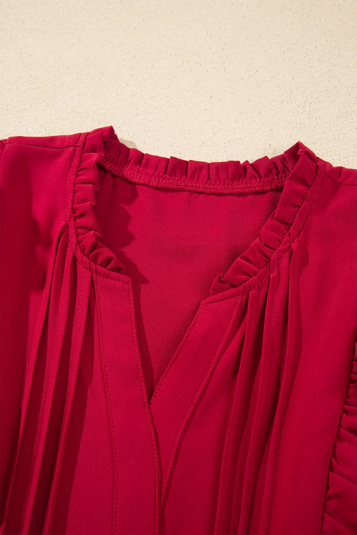 Solid Ruffle Trim Long Sleeve Tiered Midi Dress