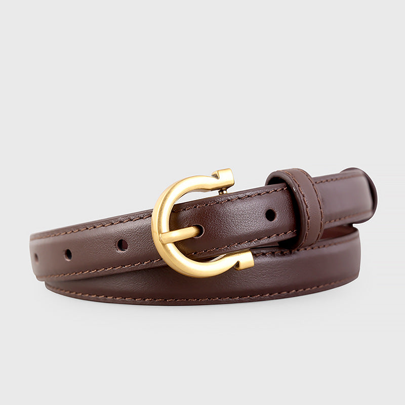 Leather Belt with Golden Buckle
