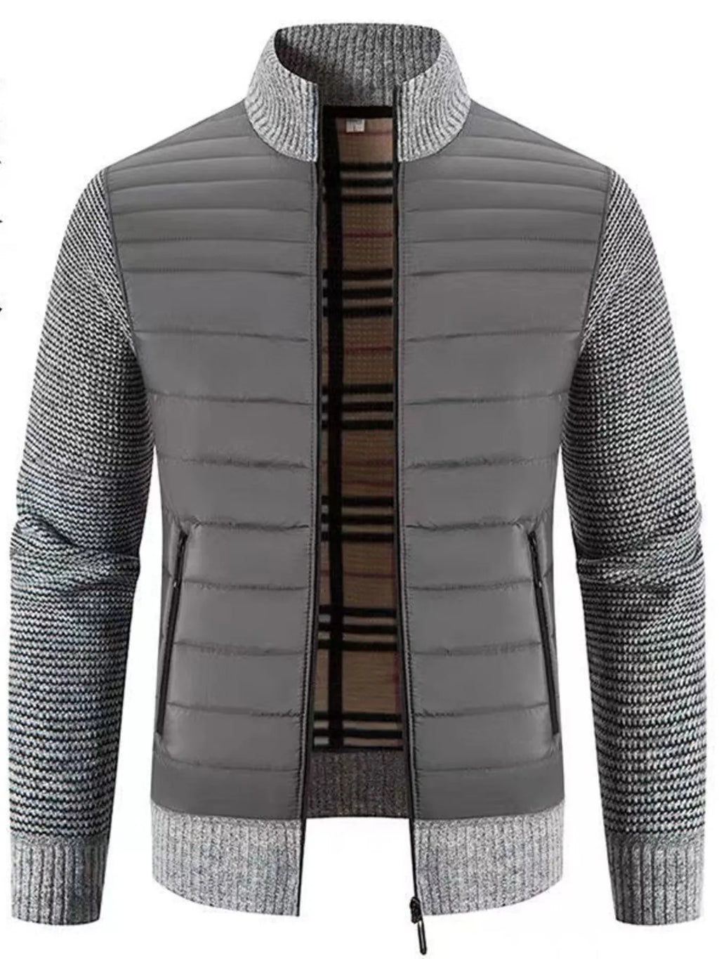 Men's Plus Size Ribbed Hem Zip Up Cardigan