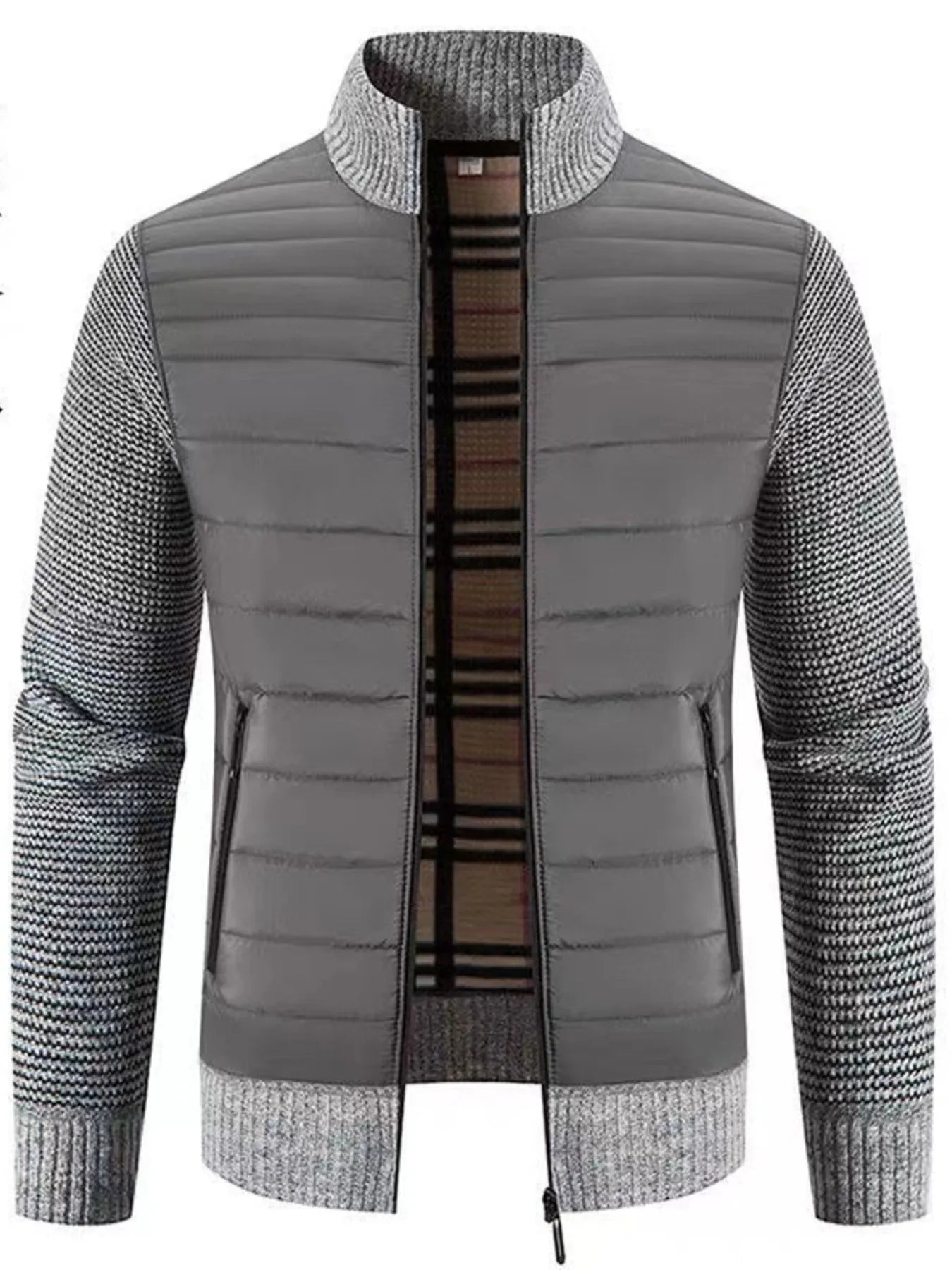 Men's Plus Size Ribbed Hem Zip Up Cardigan