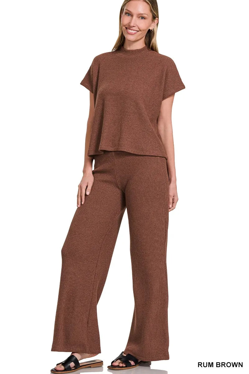 Mock Neck Sweater Boxy Top and Wide Leg Pants Set