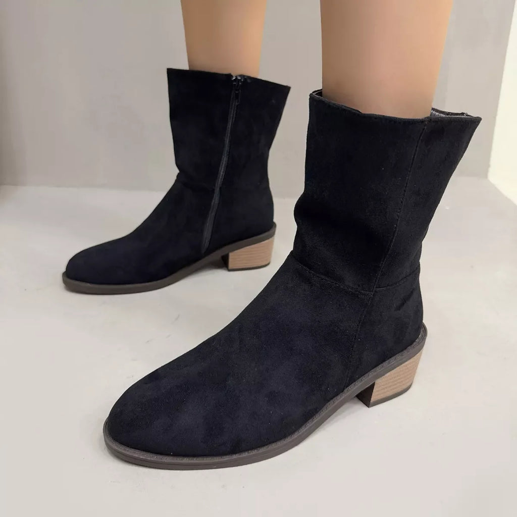 Round Toe Block Heels Ankle Boots