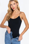 Ribbed Round Neck Cami Bodysuit – Black