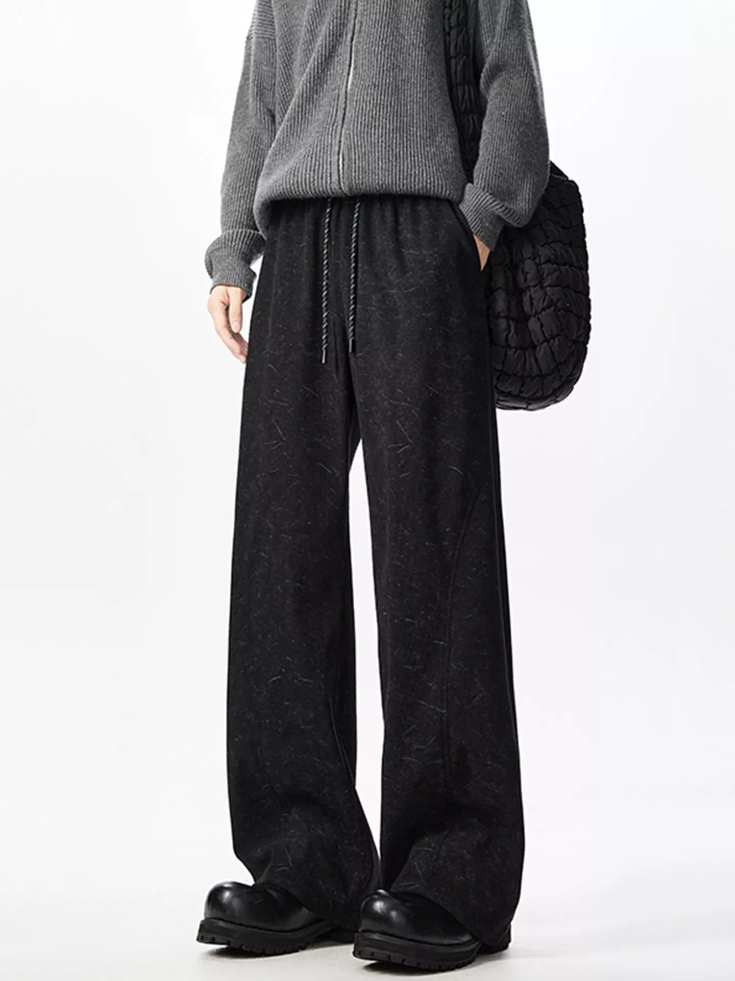 Men's Plus Size Wide Leg Textured Drawstring Pants