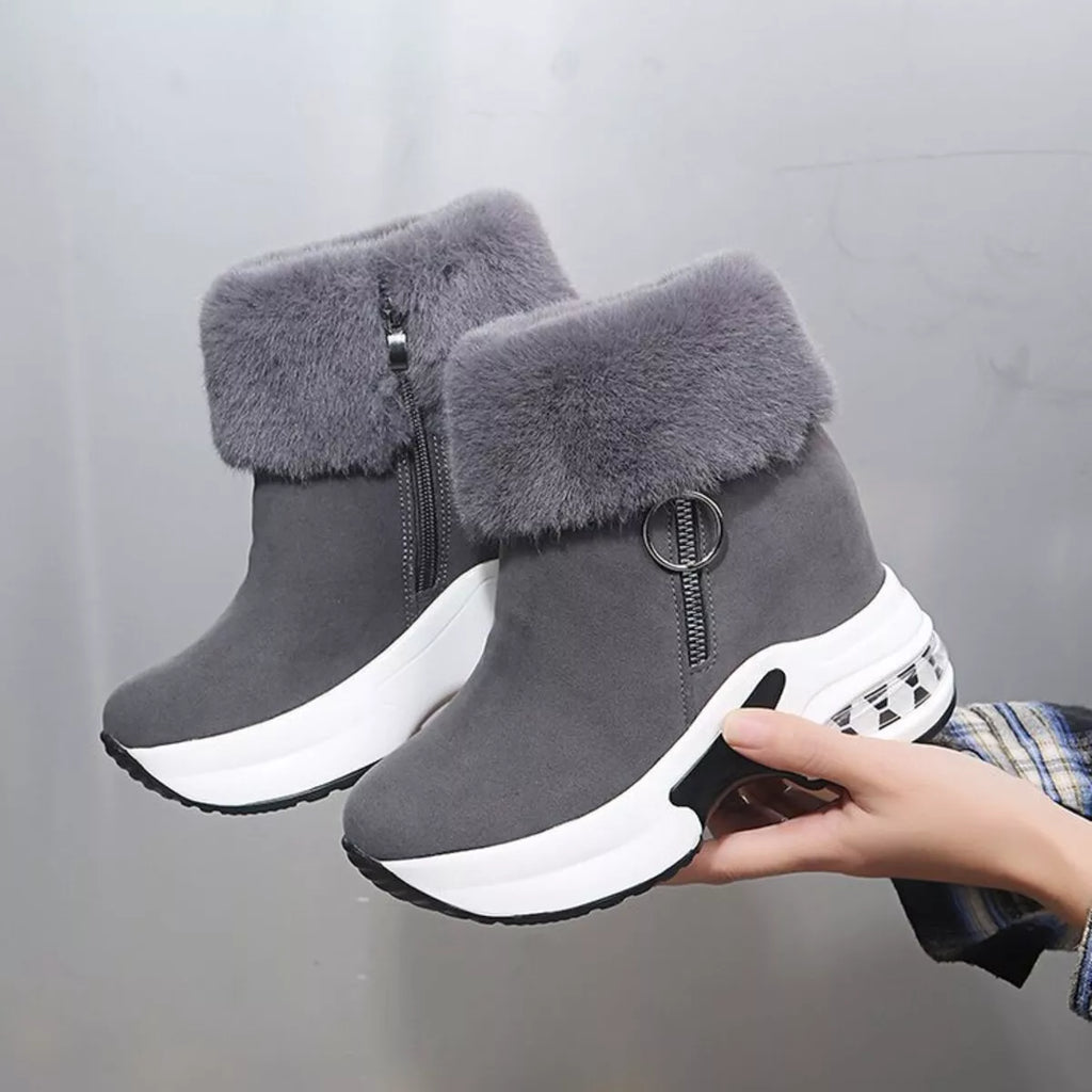 Fuzzy Side Zipper Platform Ankle Boots