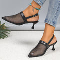 Mesh Pointed Toe Kitten Heel Sandals
