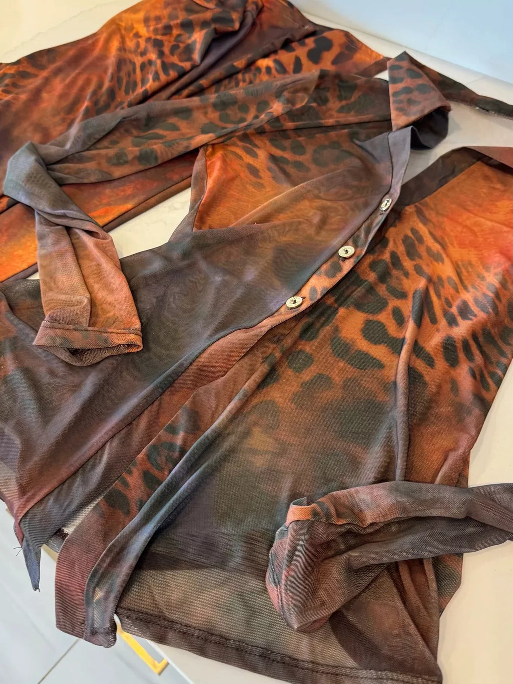 Printed Mesh Shirt and Pants Set