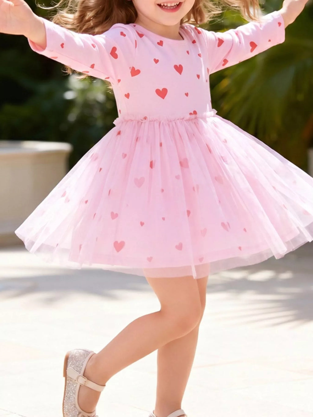 Children's Heart Print Tulle Dress
