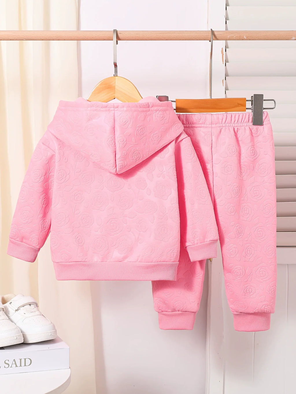 Children's Embossed Floral Hoodie & Pants Set