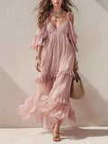 Cold-Shoulder Ruffled Maxi Dress