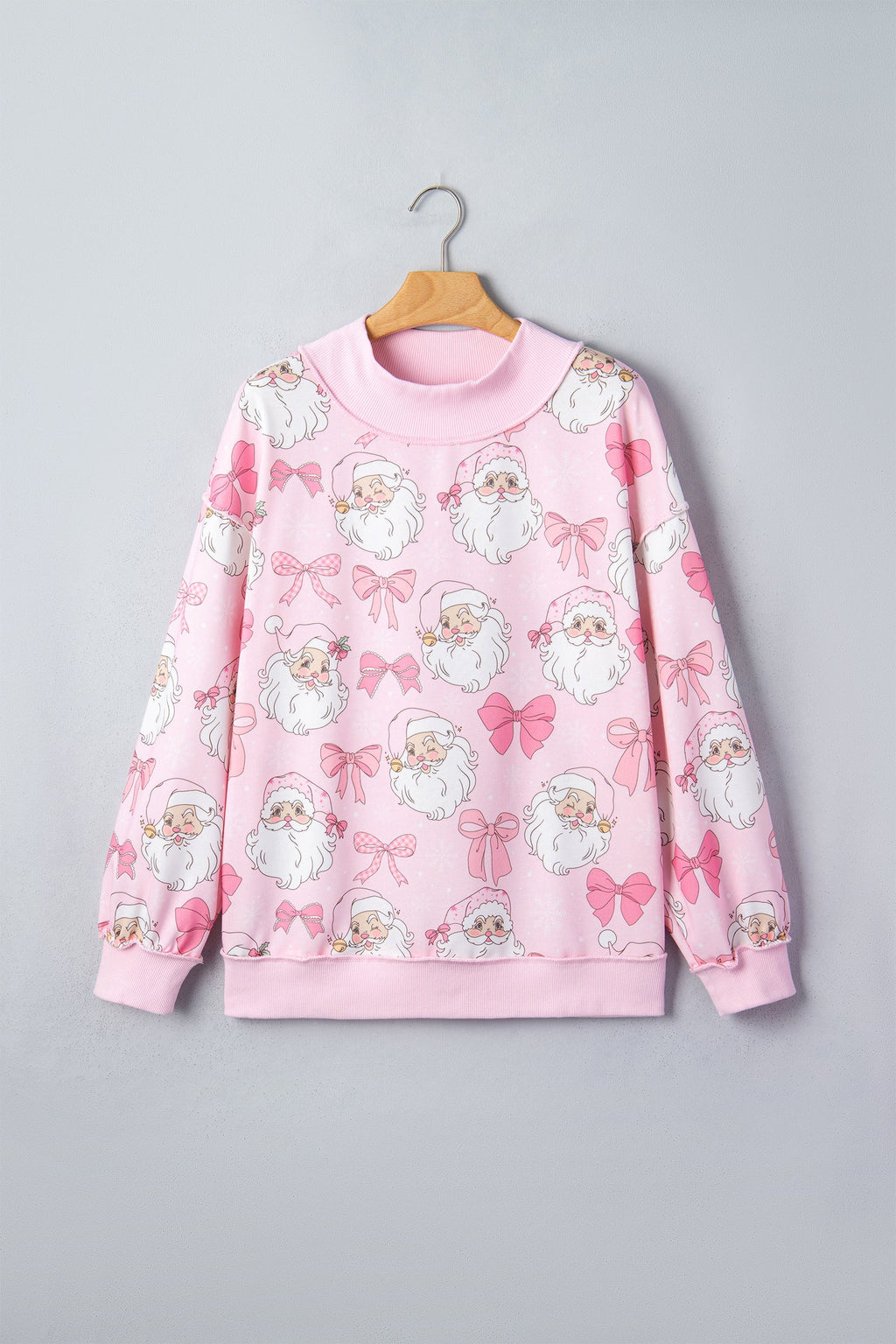 Christmas Santa Bow Mock Neck Graphic Sweatshirt