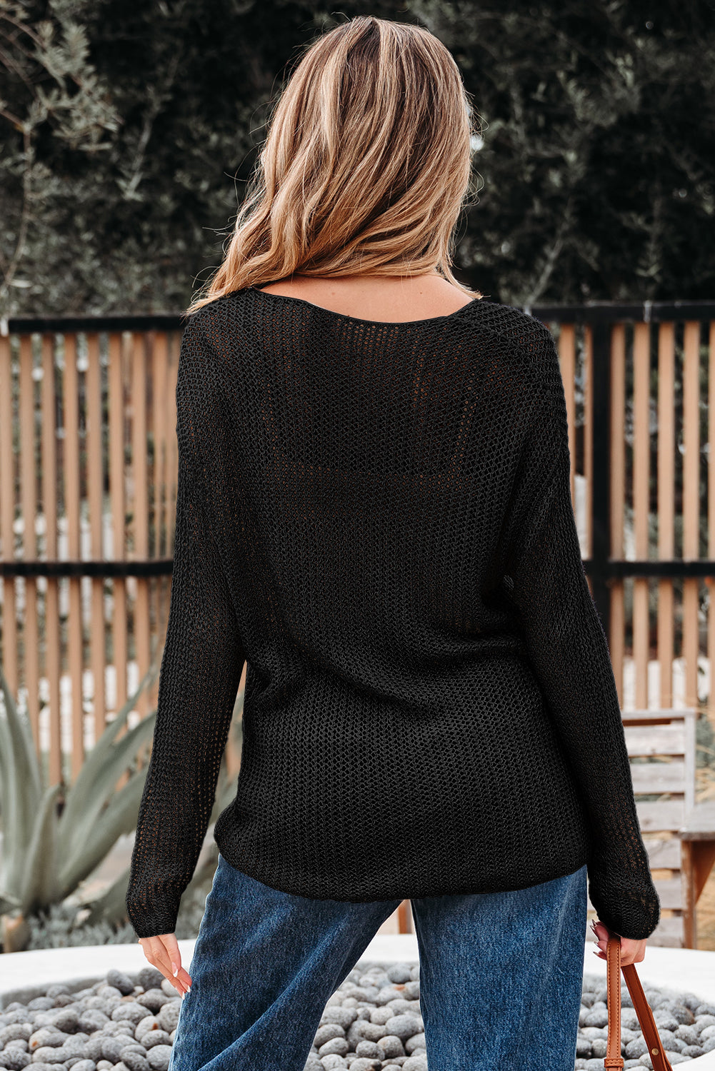 Solid Crochet Hollow-Out Sweater