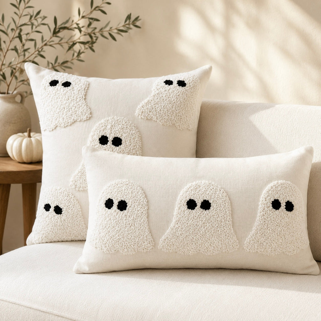 Ivory Tufted Ghost Lumbar Pillow Cover
