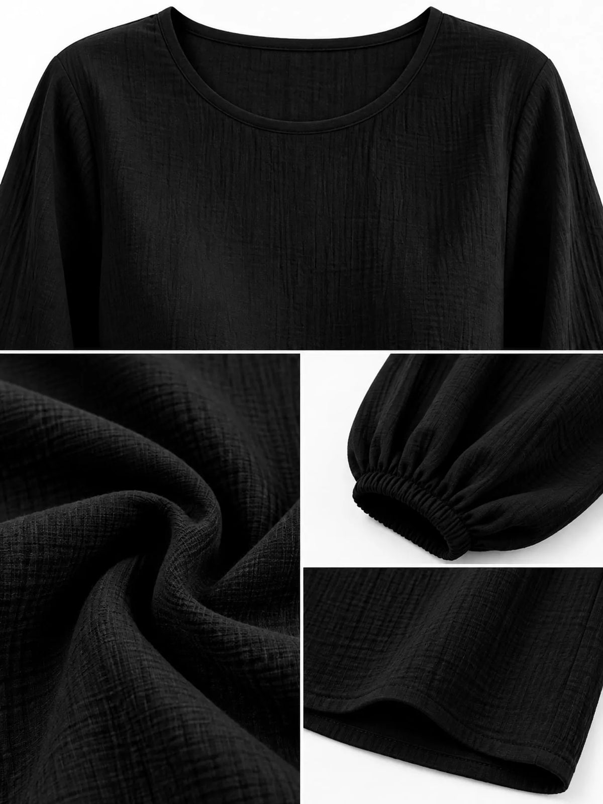 Full Size Elasticated Cuffs Long Sleeve Blouse Plus Size