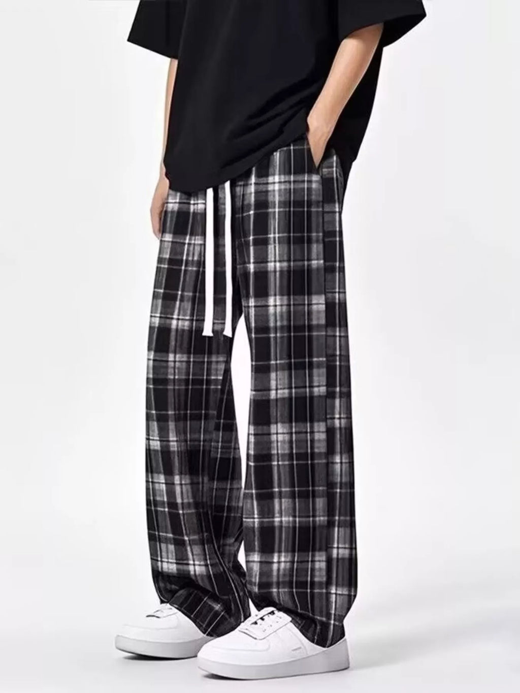 Men's Plus Size Plaid Drawstring Loose Fit Pants