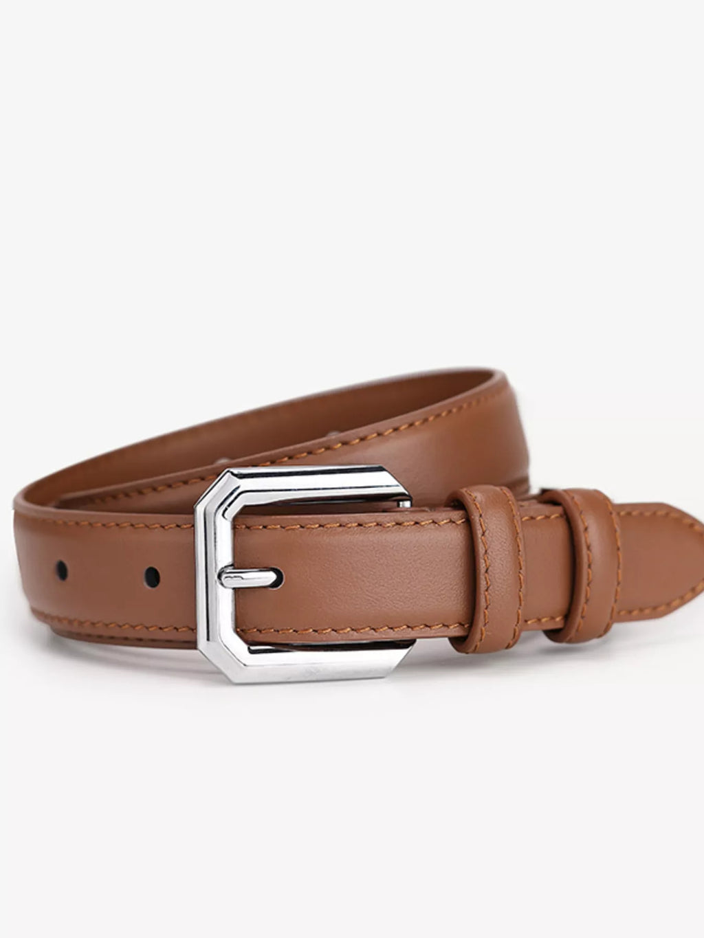 Classic Leather Belt with Silver Buckle