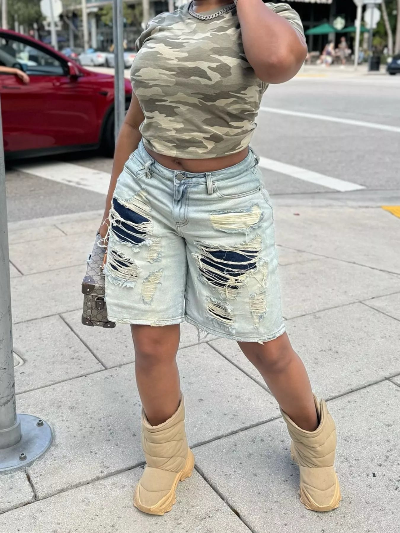 Distressed Denim Bermuda Shorts