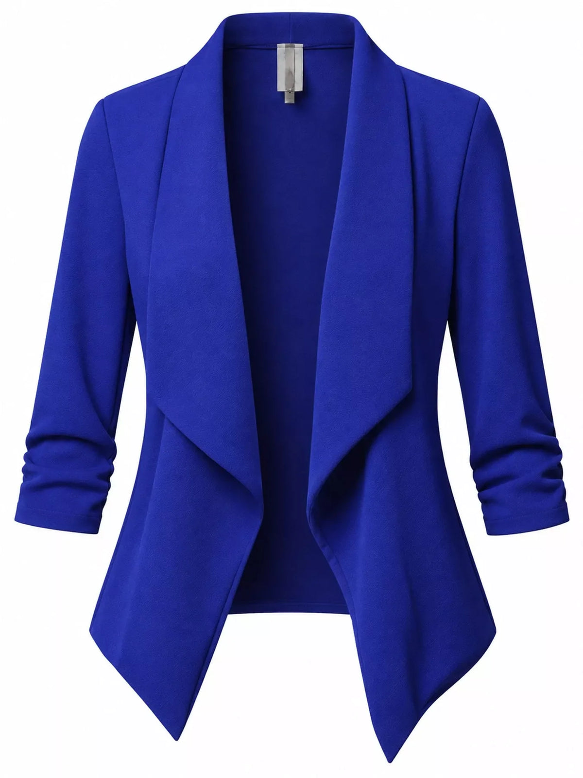 Full Size Open Front Drape Blazer with 3/4 Ruched Sleeves Plus Size