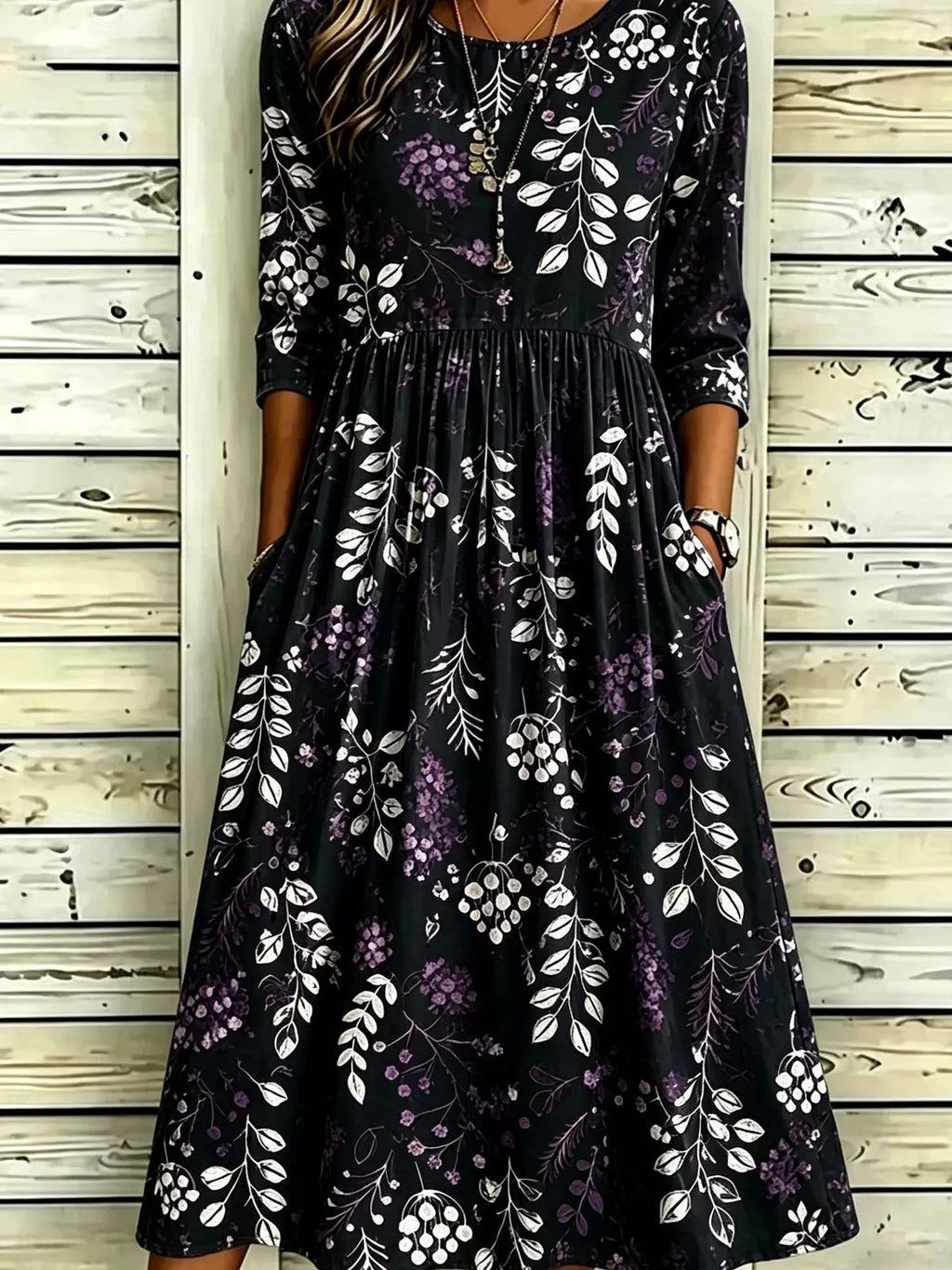Full Size Printed Midi Dress with Pockets Plus Size