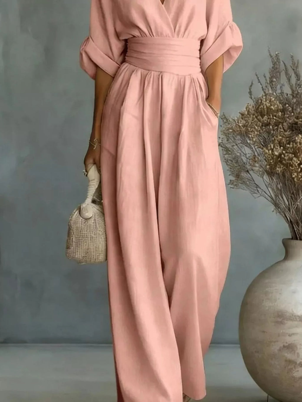 Full Size Half Sleeve Wide-Leg Jumpsuit Plus Size